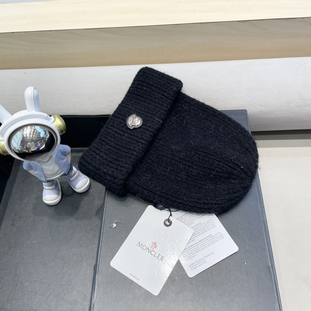  moncler定制款纯色兔毛针织帽秋冬毛线保暖帽子网红百搭防风显脸小堆堆帽