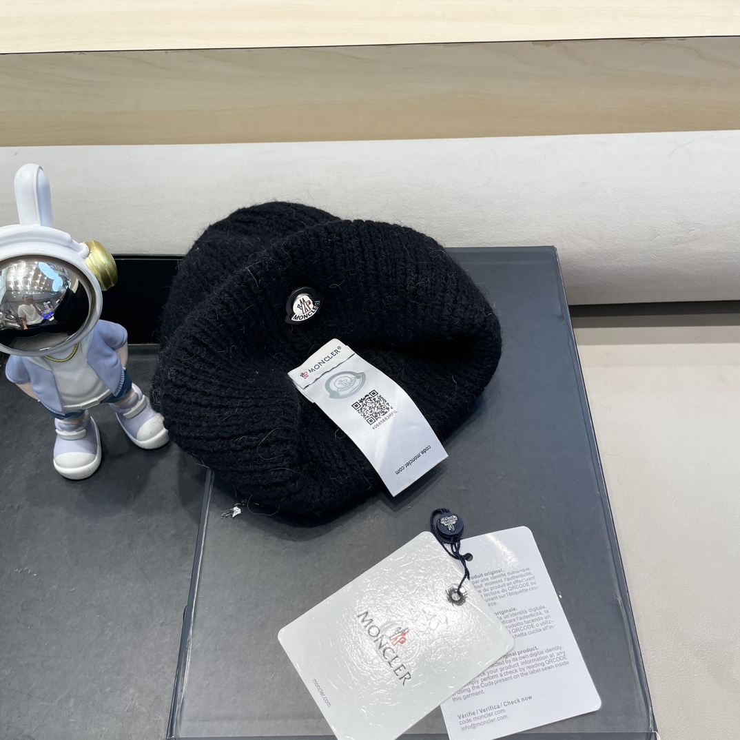  moncler定制款纯色兔毛针织帽秋冬毛线保暖帽子网红百搭防风显脸小堆堆帽