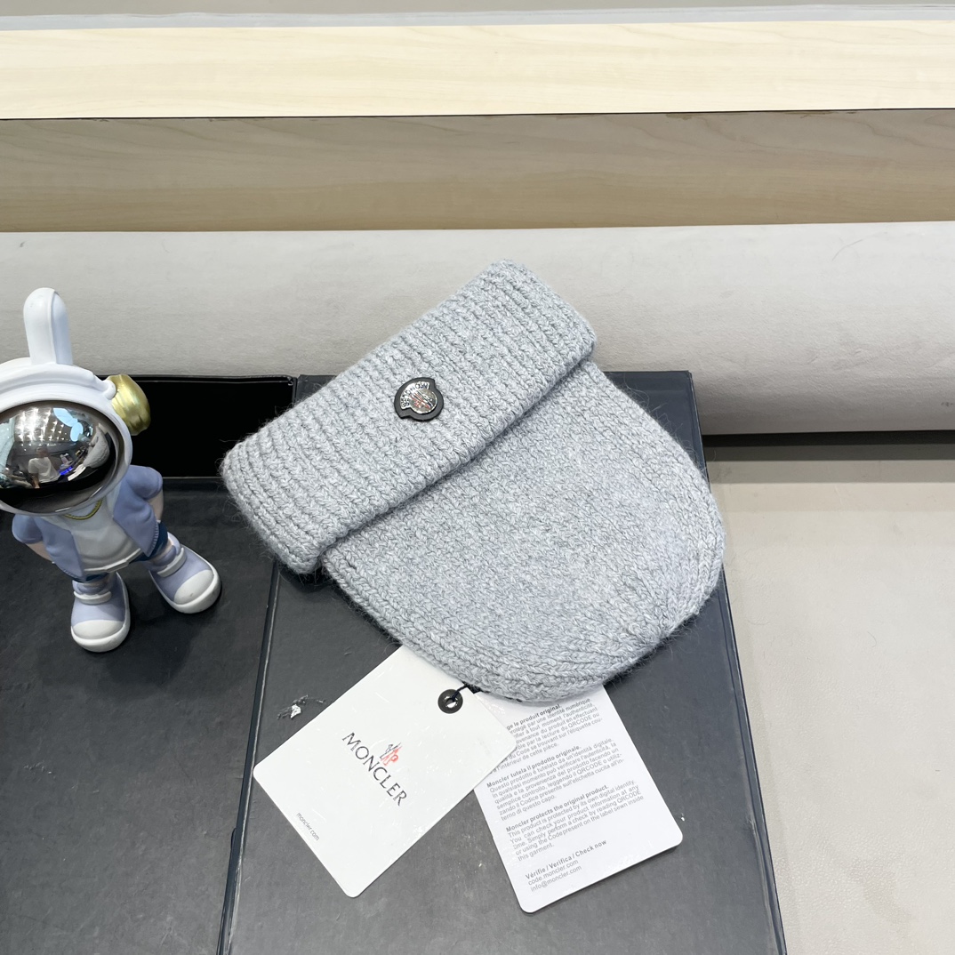  moncler定制款纯色兔毛针织帽秋冬毛线保暖帽子网红百搭防风显脸小堆堆帽
