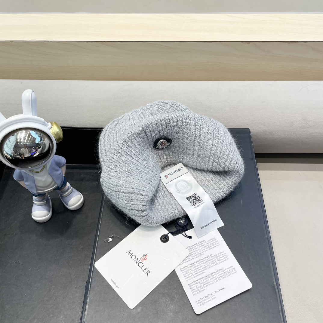  moncler定制款纯色兔毛针织帽秋冬毛线保暖帽子网红百搭防风显脸小堆堆帽
