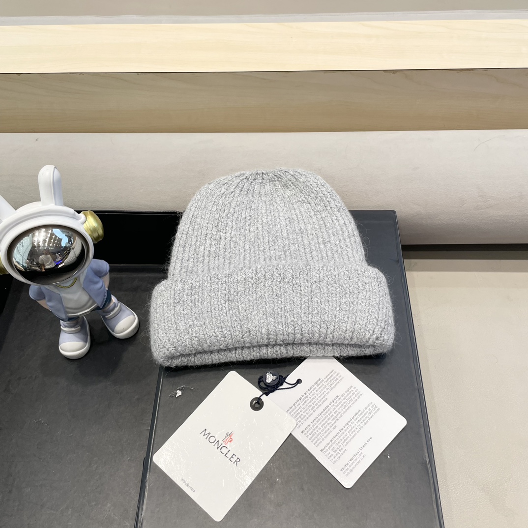  moncler定制款纯色兔毛针织帽秋冬毛线保暖帽子网红百搭防风显脸小堆堆帽
