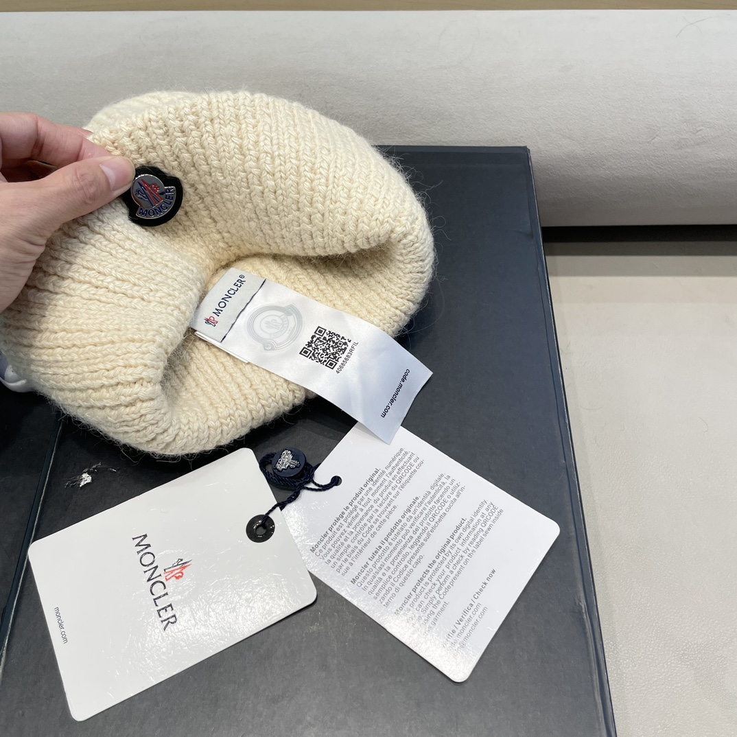  moncler定制款纯色兔毛针织帽秋冬毛线保暖帽子网红百搭防风显脸小堆堆帽