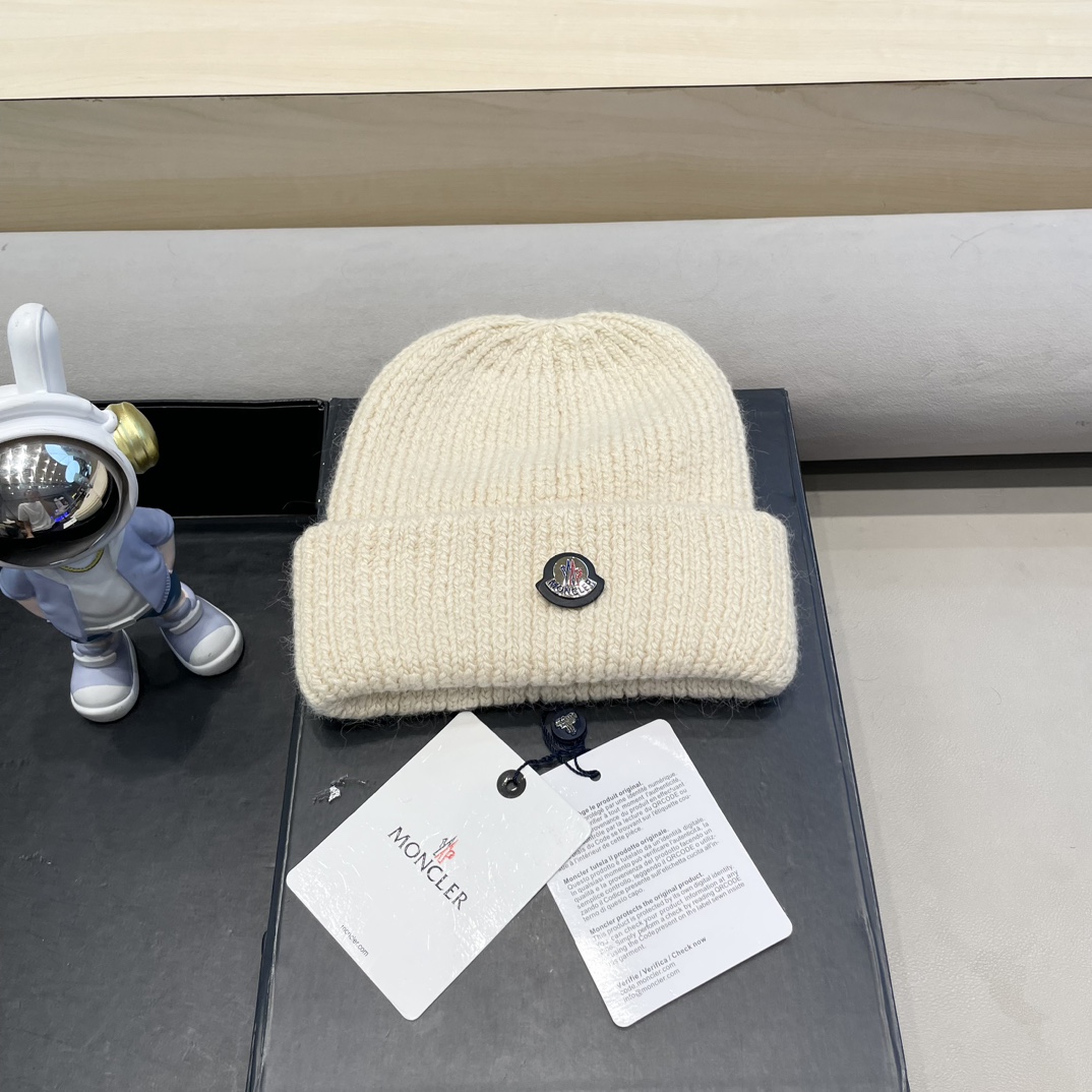  moncler定制款纯色兔毛针织帽秋冬毛线保暖帽子网红百搭防风显脸小堆堆帽