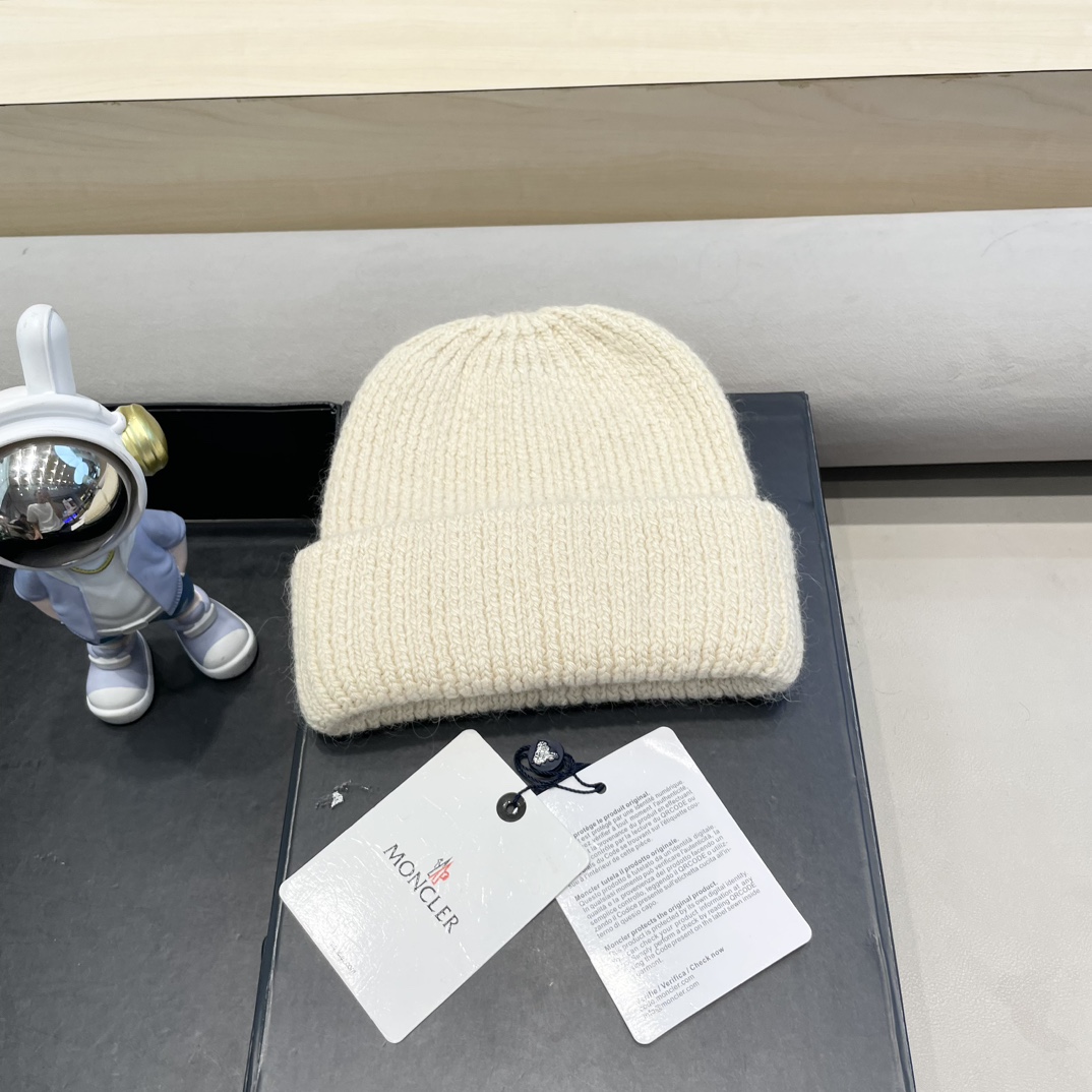  moncler定制款纯色兔毛针织帽秋冬毛线保暖帽子网红百搭防风显脸小堆堆帽