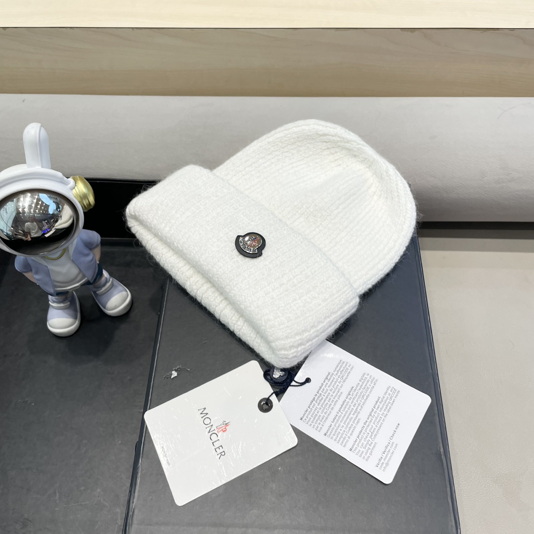  moncler定制款纯色兔毛针织帽秋冬毛线保暖帽子网红百搭防风显脸小堆堆帽