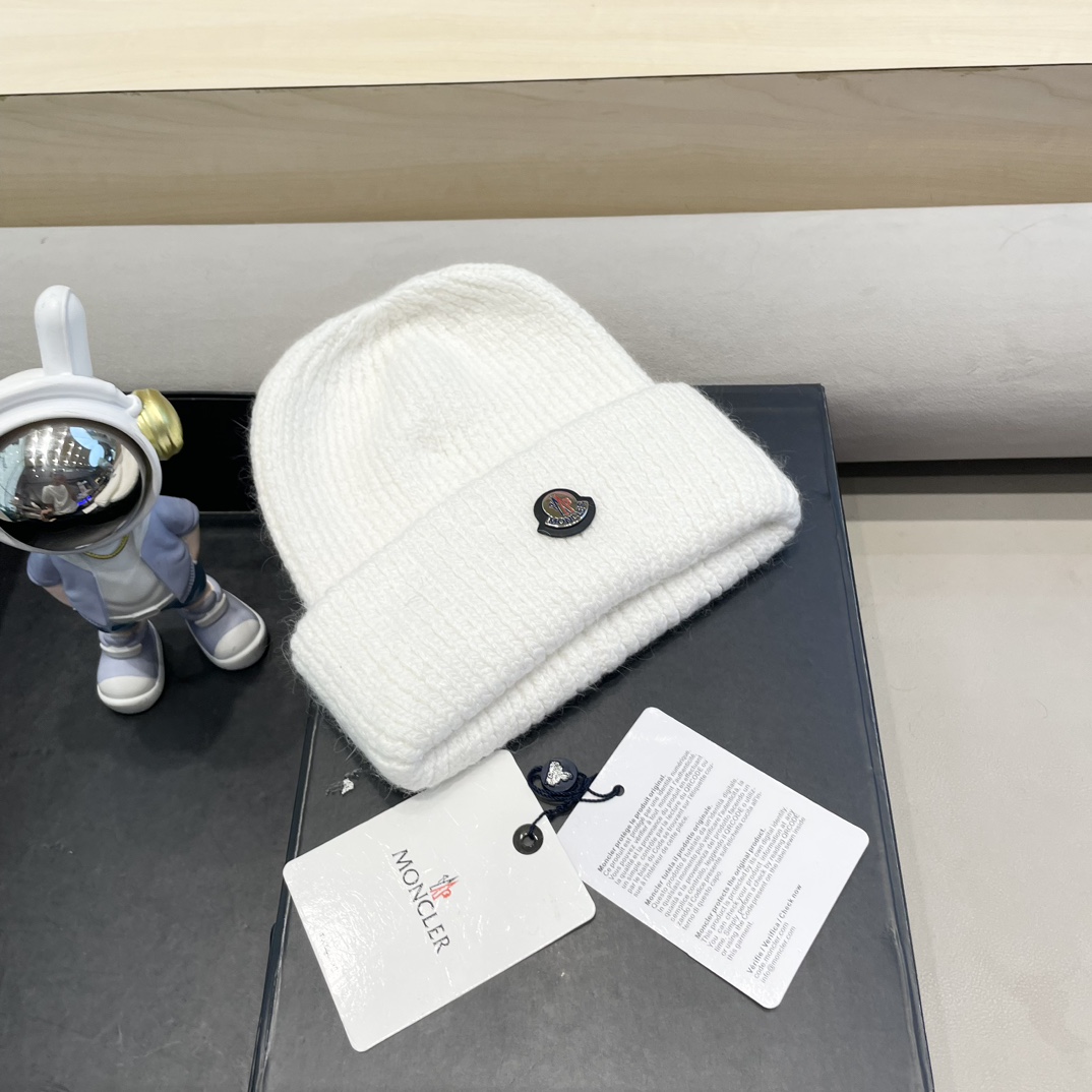  moncler定制款纯色兔毛针织帽秋冬毛线保暖帽子网红百搭防风显脸小堆堆帽