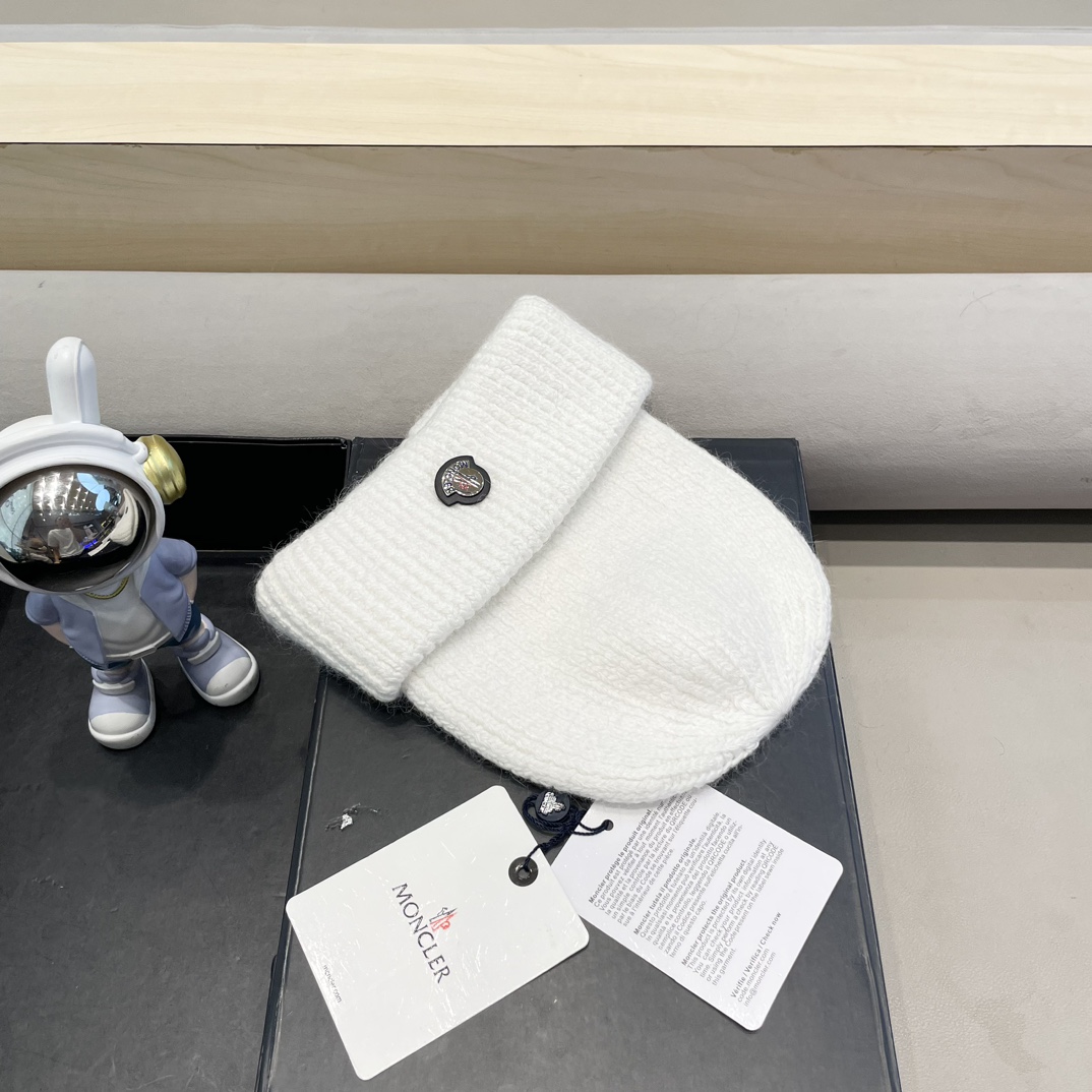  moncler定制款纯色兔毛针织帽秋冬毛线保暖帽子网红百搭防风显脸小堆堆帽