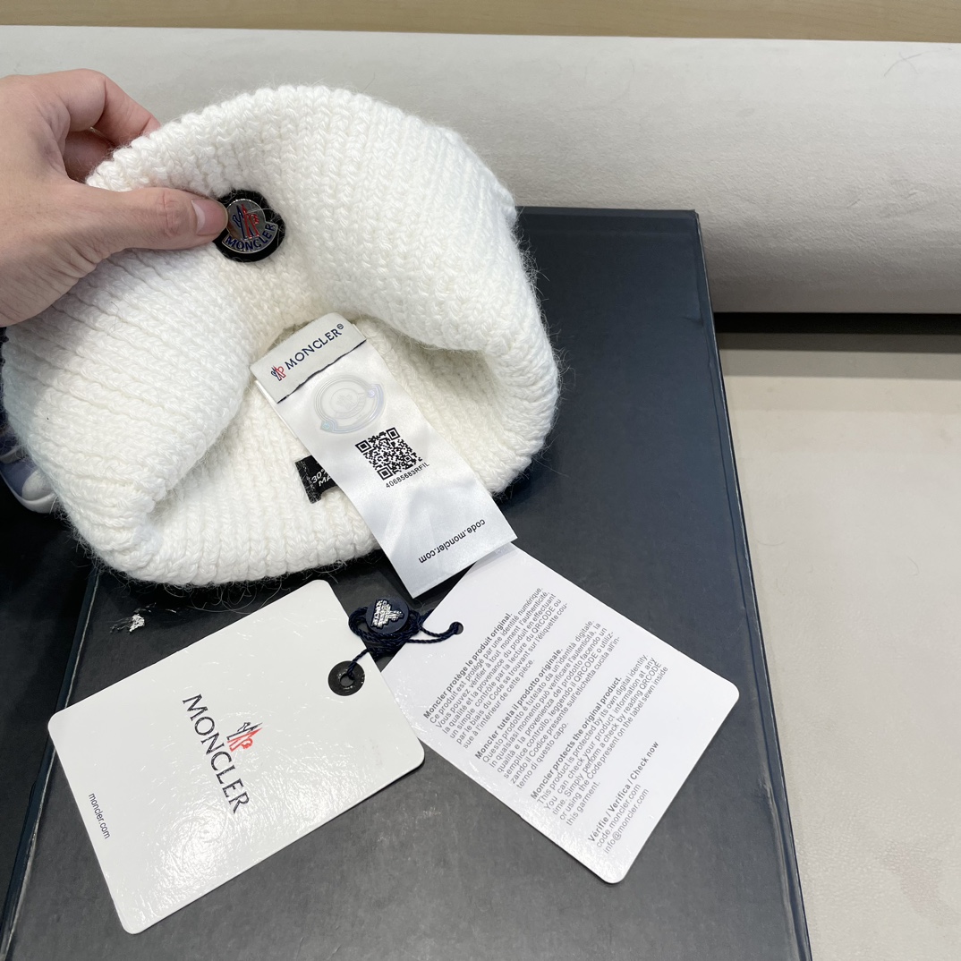  moncler定制款纯色兔毛针织帽秋冬毛线保暖帽子网红百搭防风显脸小堆堆帽