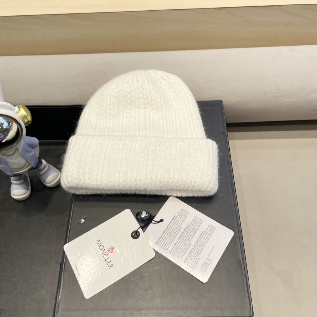  moncler定制款纯色兔毛针织帽秋冬毛线保暖帽子网红百搭防风显脸小堆堆帽
