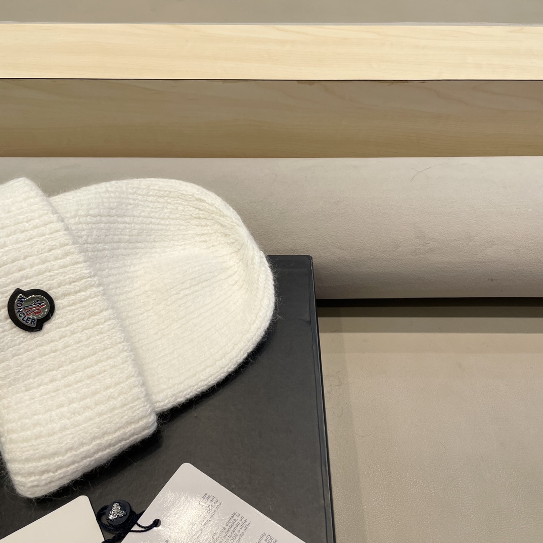  moncler定制款纯色兔毛针织帽秋冬毛线保暖帽子网红百搭防风显脸小堆堆帽