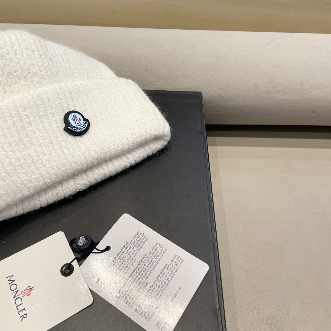  moncler定制款纯色兔毛针织帽秋冬毛线保暖帽子网红百搭防风显脸小堆堆帽
