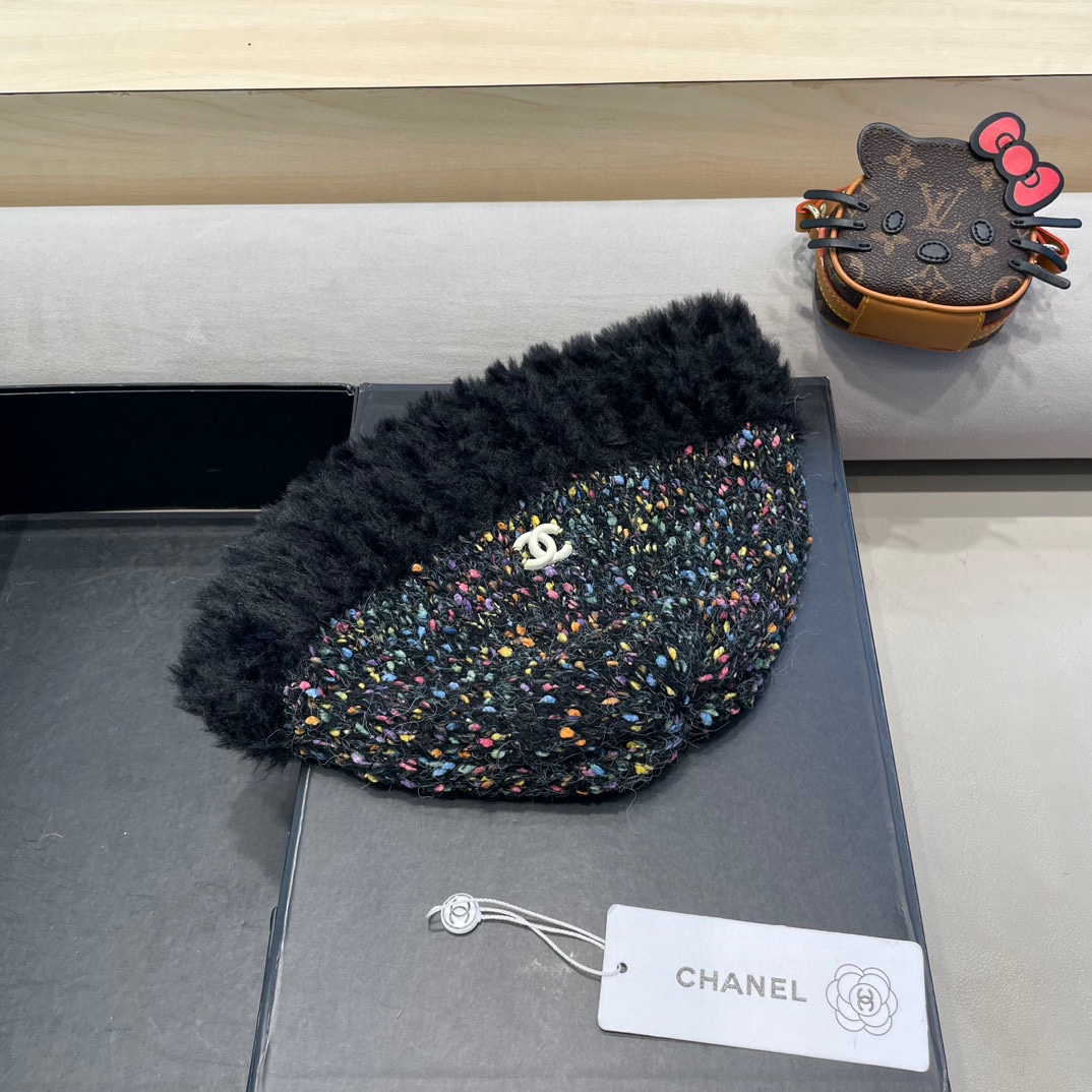 Chanel大头围彩虹糖毛线帽女秋冬女显脸小针织帽保暖渔夫韩版百搭水桶帽