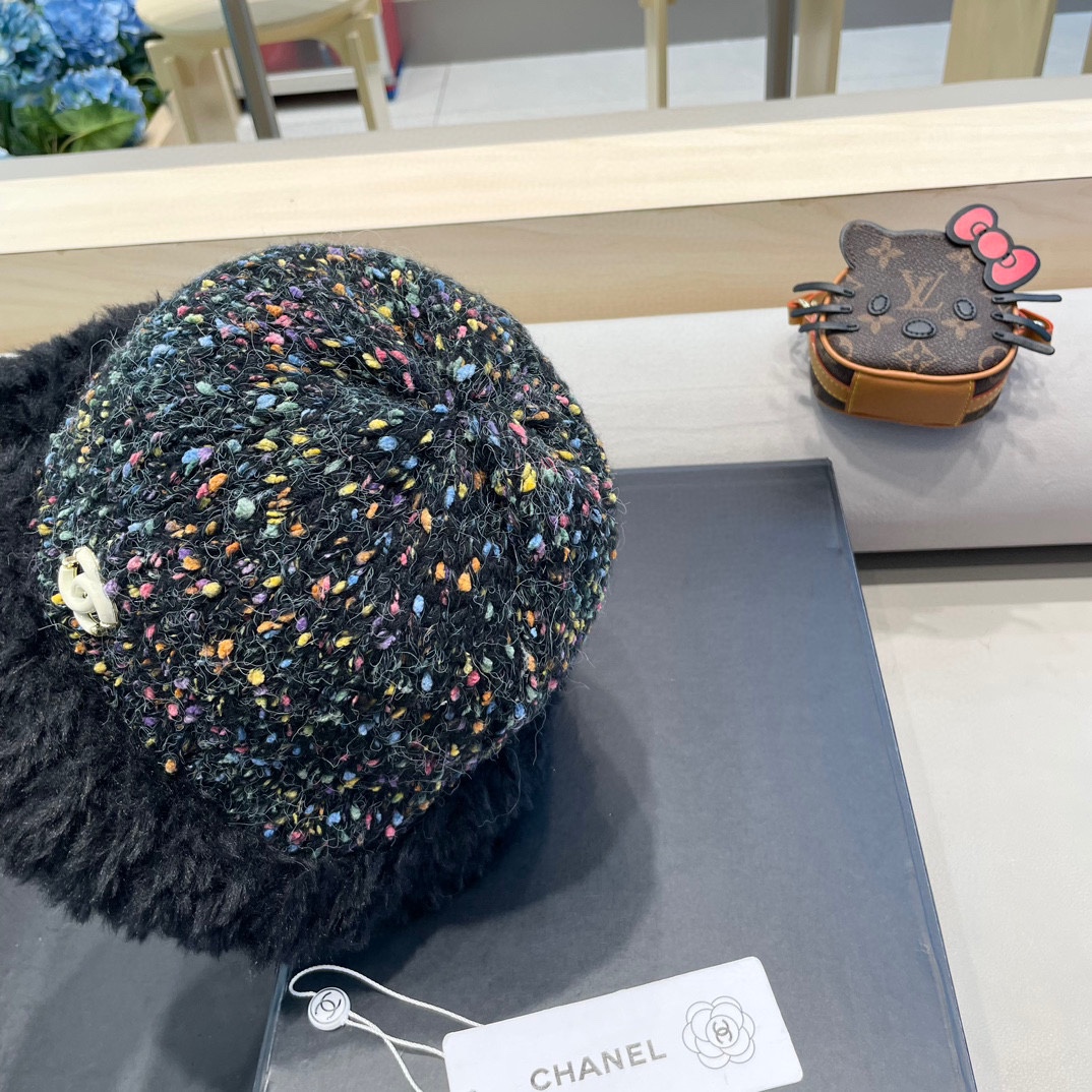 Chanel大头围彩虹糖毛线帽女秋冬女显脸小针织帽保暖渔夫韩版百搭水桶帽