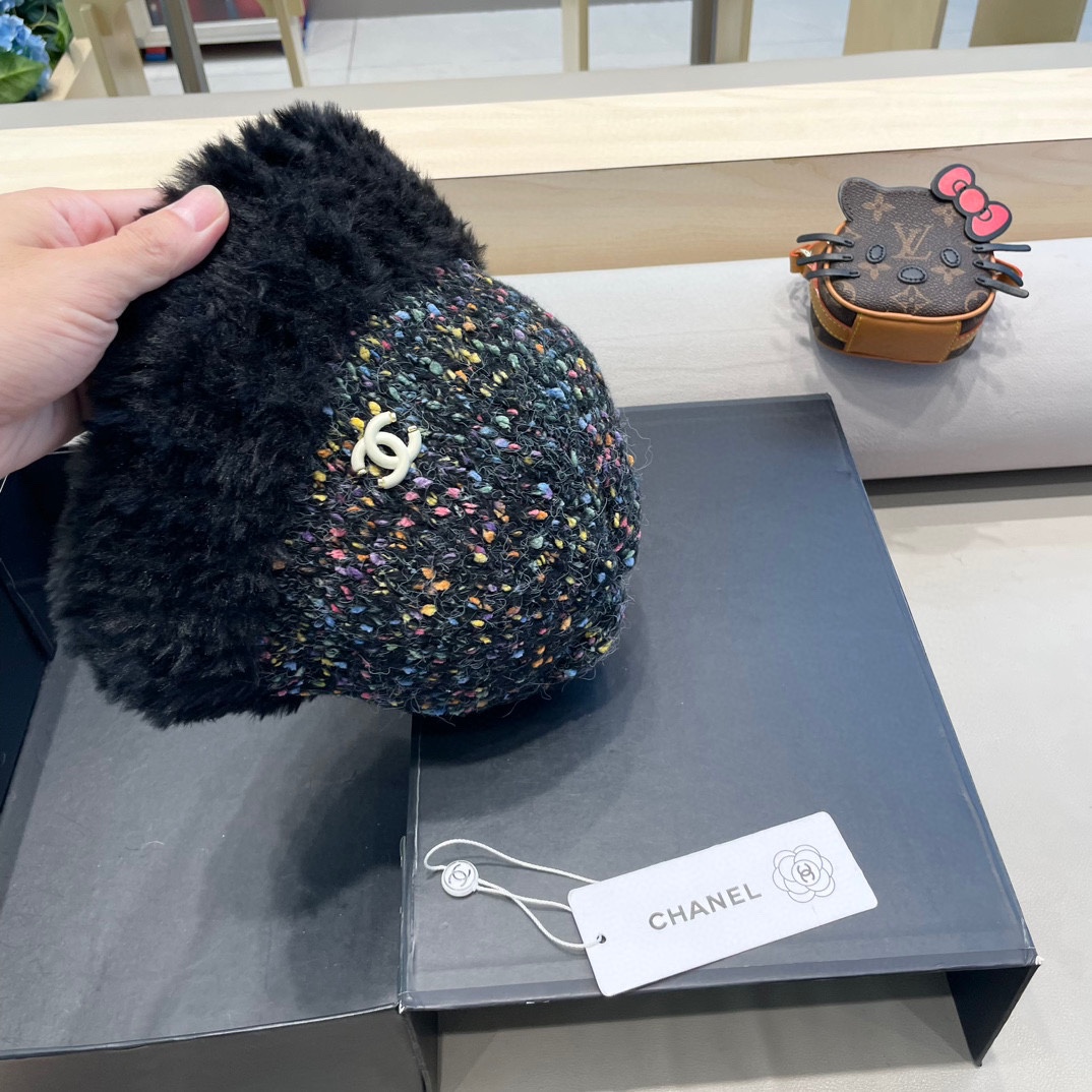 Chanel大头围彩虹糖毛线帽女秋冬女显脸小针织帽保暖渔夫韩版百搭水桶帽