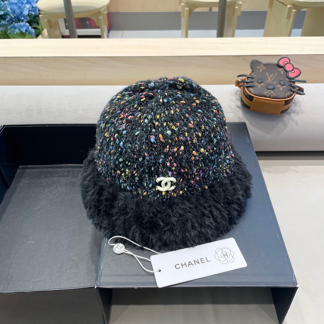 Chanel大头围彩虹糖毛线帽女秋冬女显脸小针织帽保暖渔夫韩版百搭水桶帽