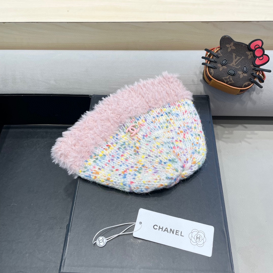 Chanel大头围彩虹糖毛线帽女秋冬女显脸小针织帽保暖渔夫韩版百搭水桶帽