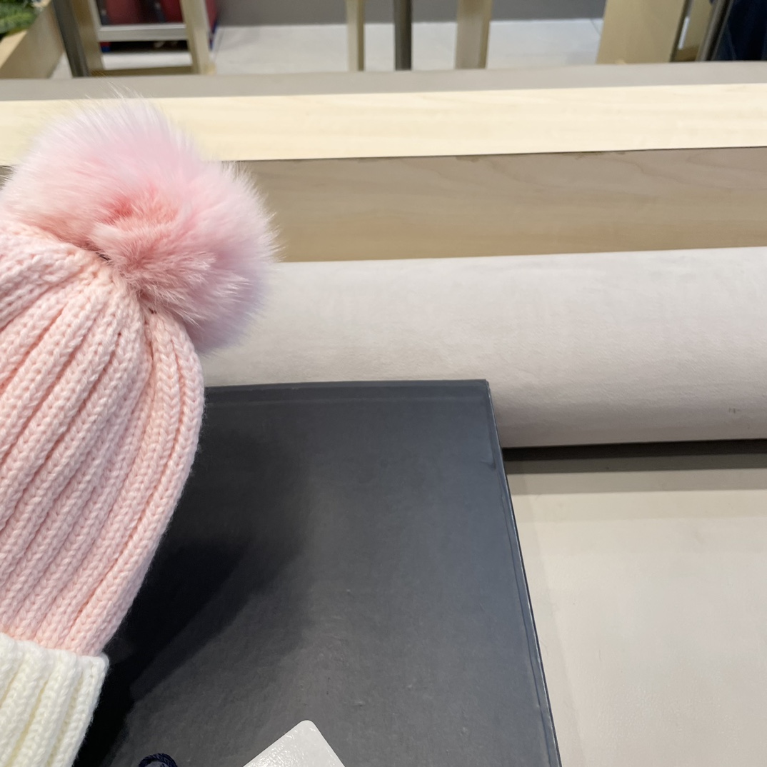 moncler帽子女韩版圣诞狐狸毛球帽子亲子秋冬加厚保暖笑脸羊毛线针织帽潮