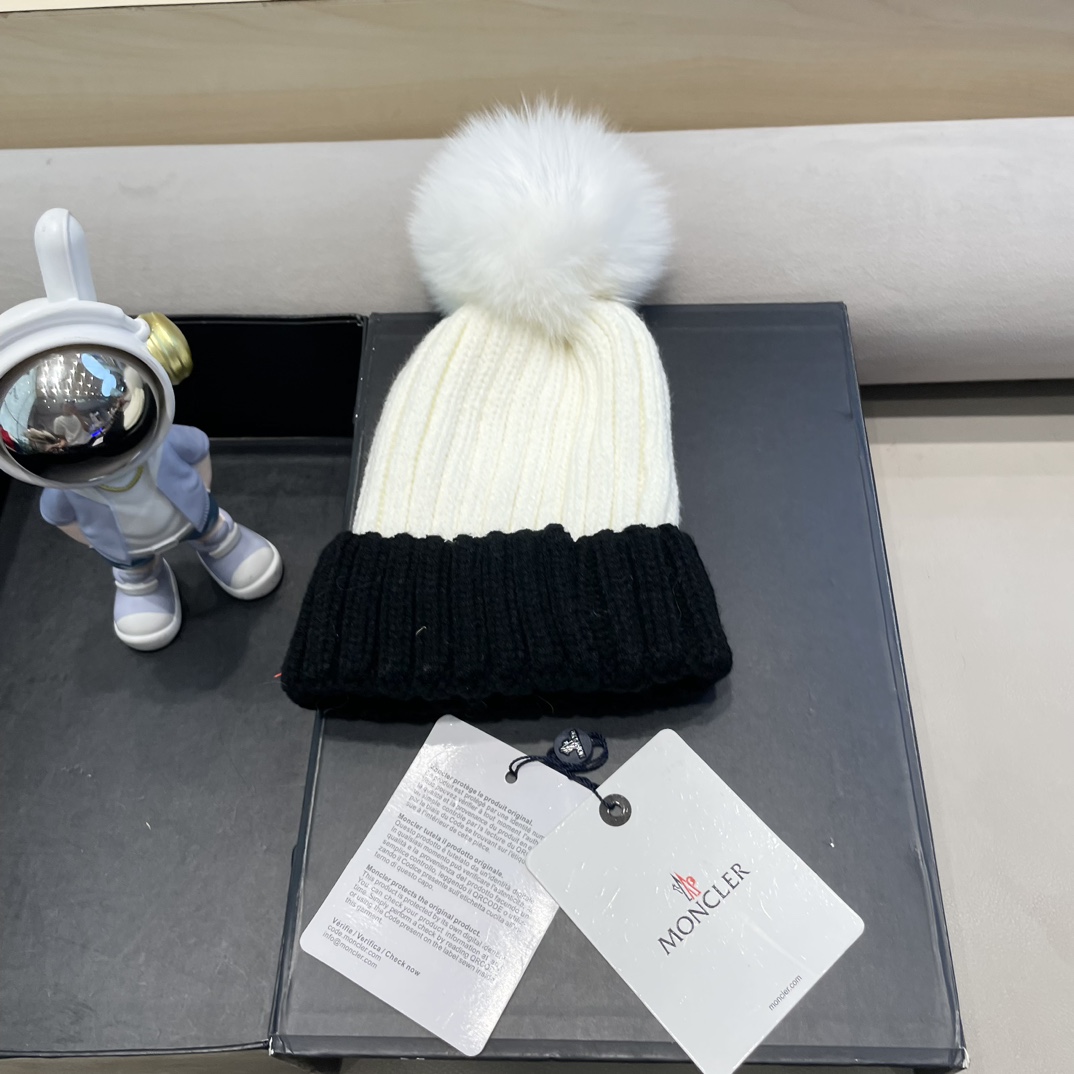 moncler帽子女韩版圣诞狐狸毛球帽子亲子秋冬加厚保暖笑脸羊毛线针织帽潮