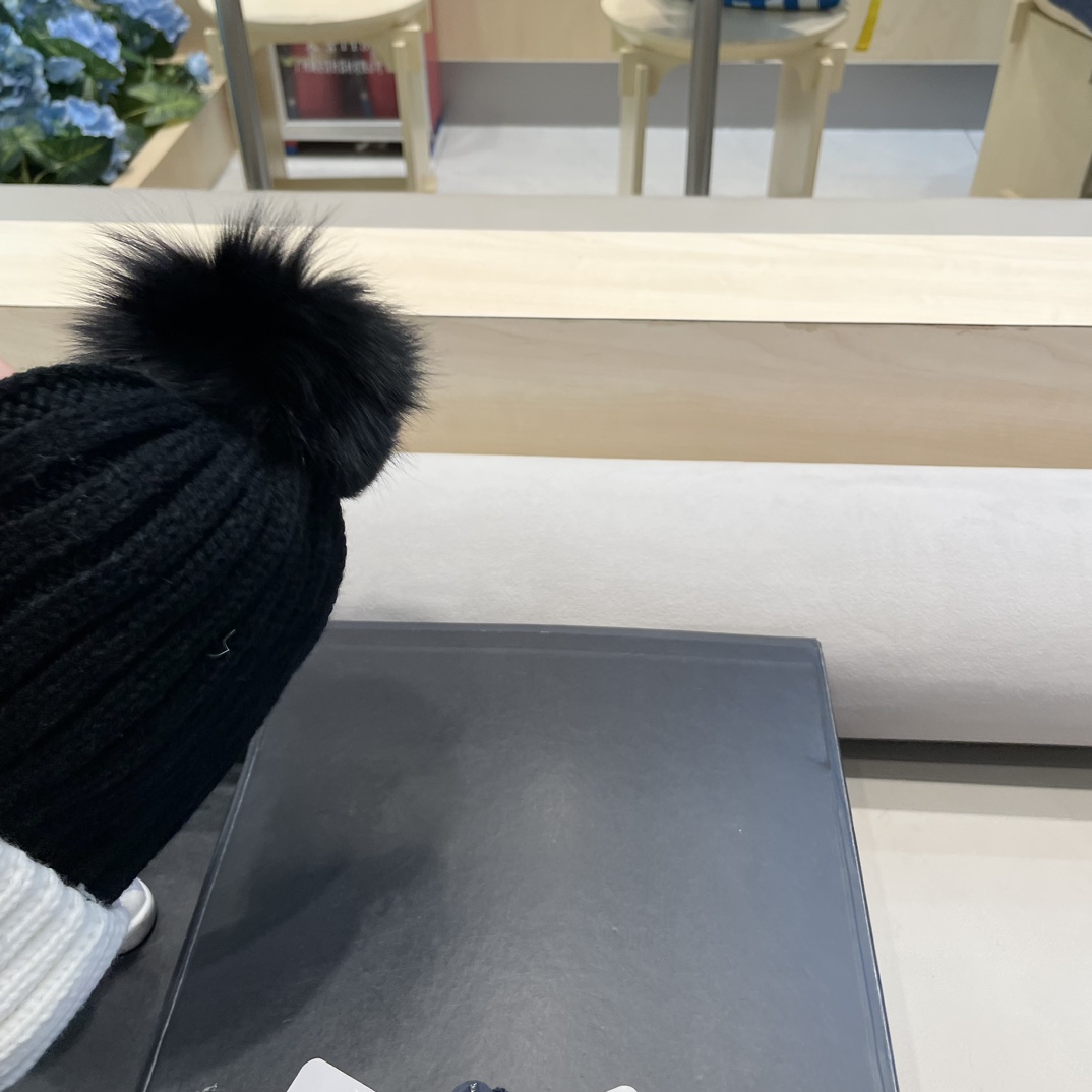 moncler帽子女韩版圣诞狐狸毛球帽子亲子秋冬加厚保暖笑脸羊毛线针织帽潮