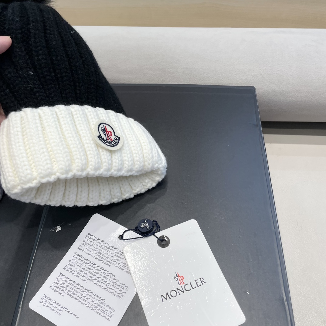moncler帽子女韩版圣诞狐狸毛球帽子亲子秋冬加厚保暖笑脸羊毛线针织帽潮