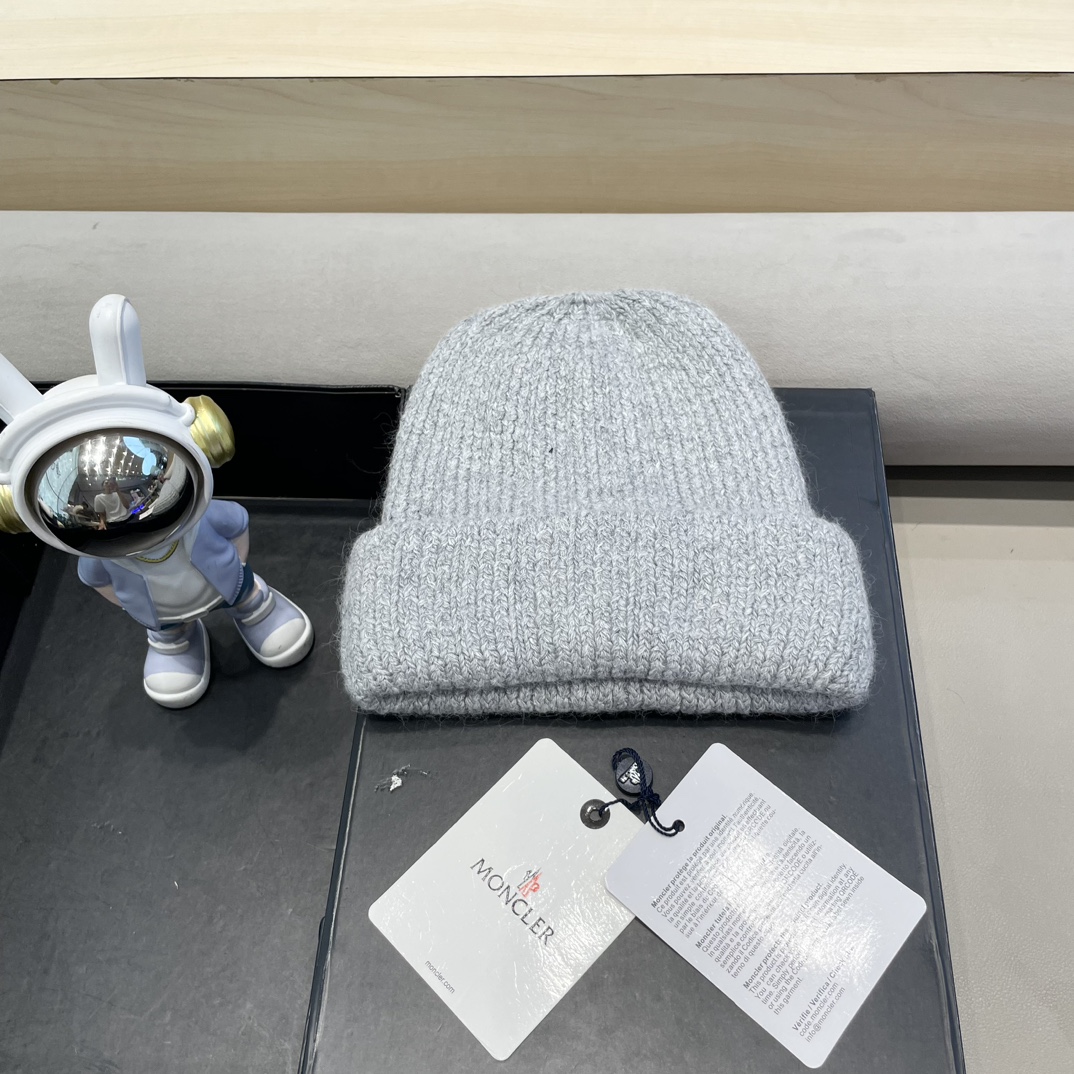 moncler定制款纯色兔毛针织帽秋冬毛线保暖帽子网红百搭防风显脸小堆堆帽