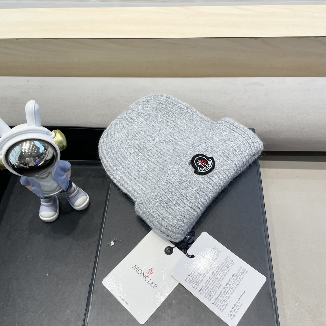 moncler定制款纯色兔毛针织帽秋冬毛线保暖帽子网红百搭防风显脸小堆堆帽