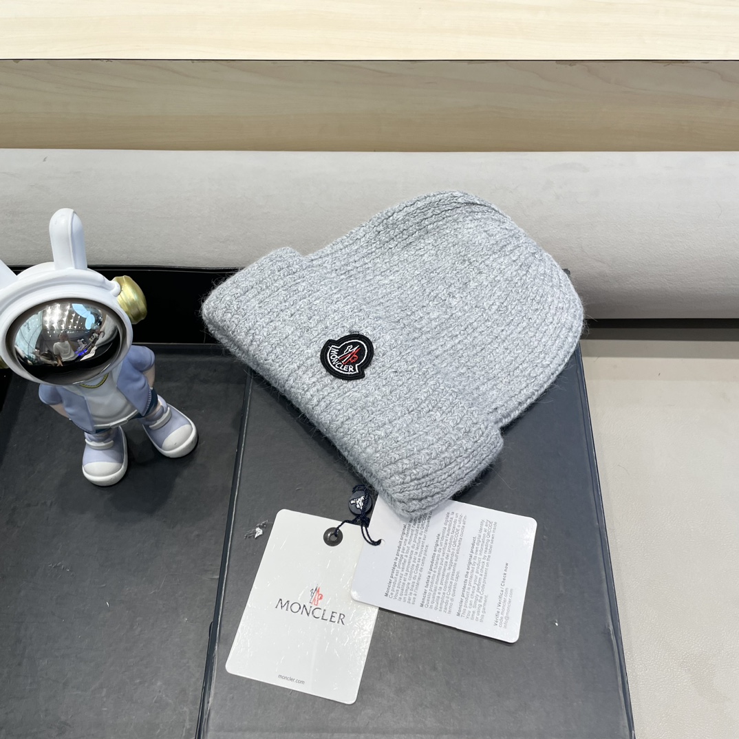 moncler定制款纯色兔毛针织帽秋冬毛线保暖帽子网红百搭防风显脸小堆堆帽