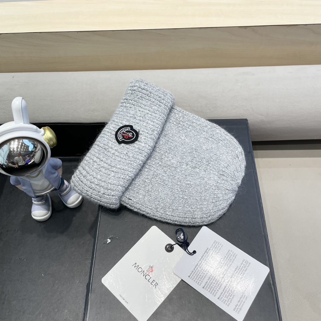 moncler定制款纯色兔毛针织帽秋冬毛线保暖帽子网红百搭防风显脸小堆堆帽