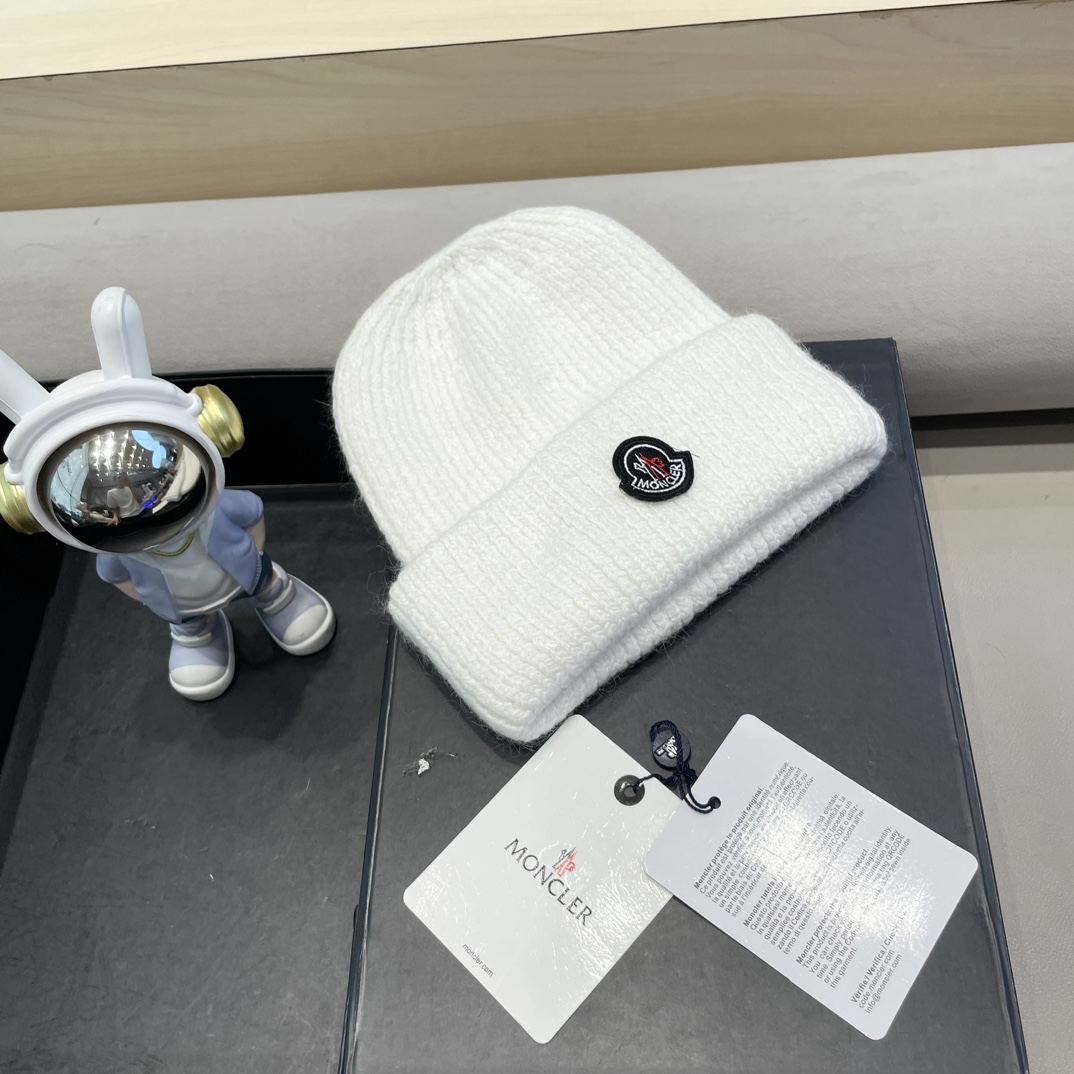 moncler定制款纯色兔毛针织帽秋冬毛线保暖帽子网红百搭防风显脸小堆堆帽