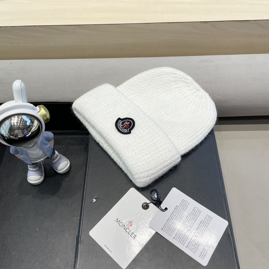 moncler定制款纯色兔毛针织帽秋冬毛线保暖帽子网红百搭防风显脸小堆堆帽