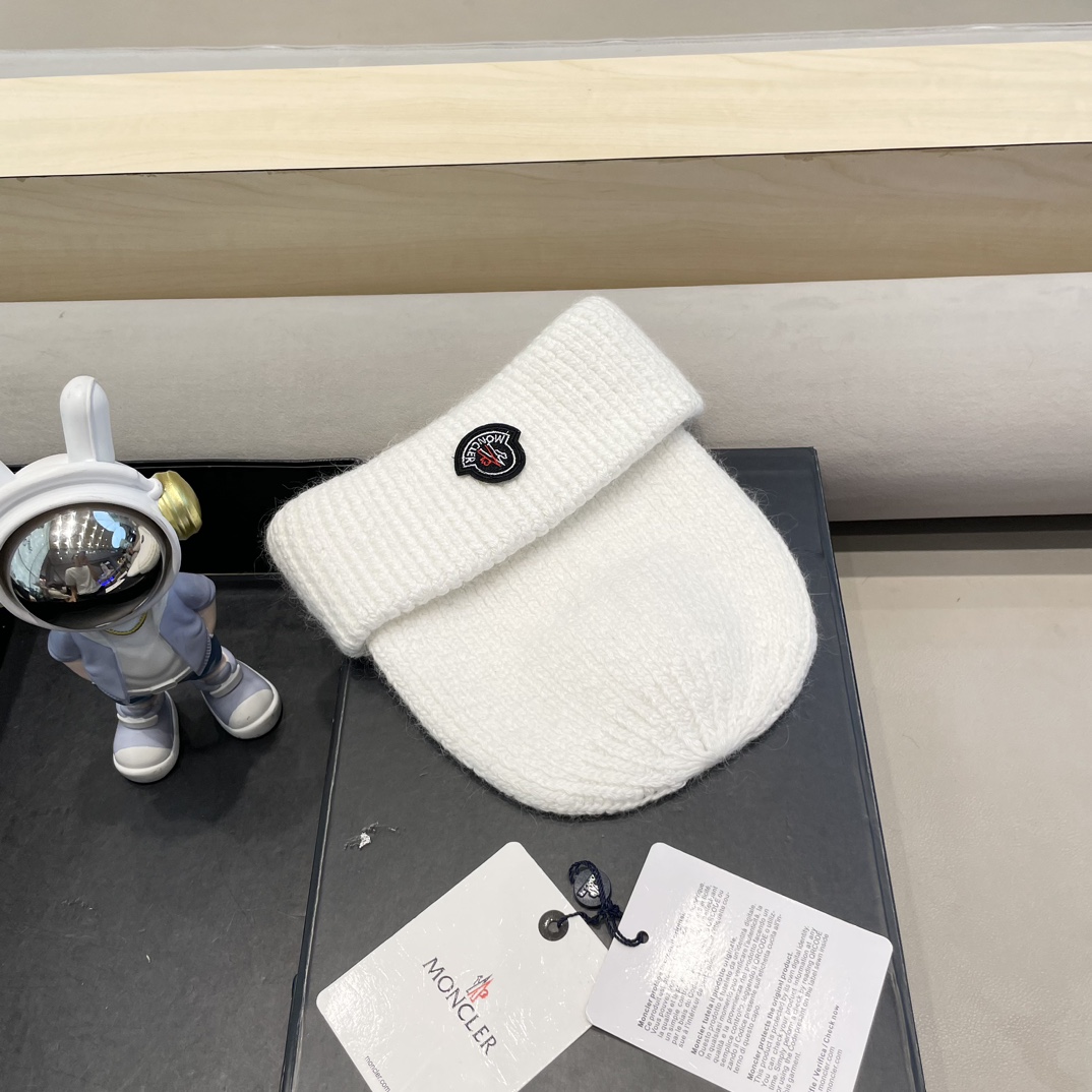 moncler定制款纯色兔毛针织帽秋冬毛线保暖帽子网红百搭防风显脸小堆堆帽
