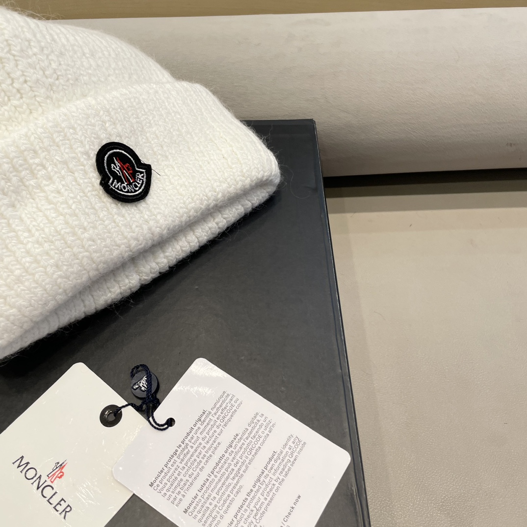 moncler定制款纯色兔毛针织帽秋冬毛线保暖帽子网红百搭防风显脸小堆堆帽