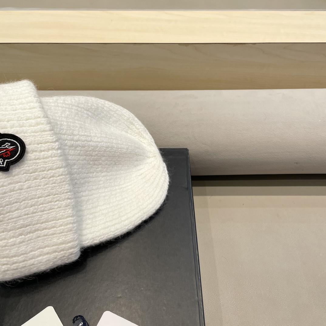 moncler定制款纯色兔毛针织帽秋冬毛线保暖帽子网红百搭防风显脸小堆堆帽