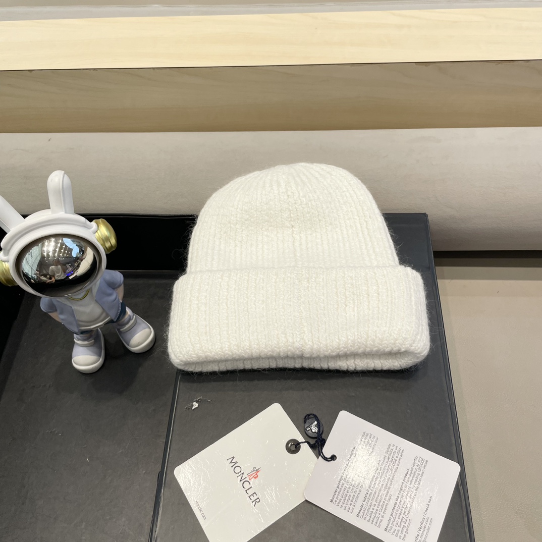 moncler定制款纯色兔毛针织帽秋冬毛线保暖帽子网红百搭防风显脸小堆堆帽