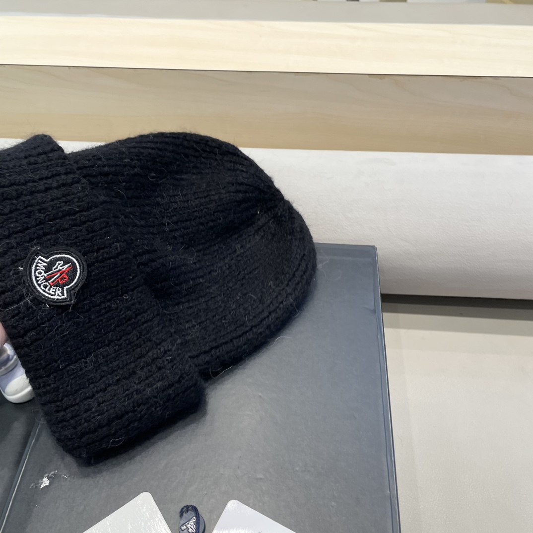 moncler定制款纯色兔毛针织帽秋冬毛线保暖帽子网红百搭防风显脸小堆堆帽