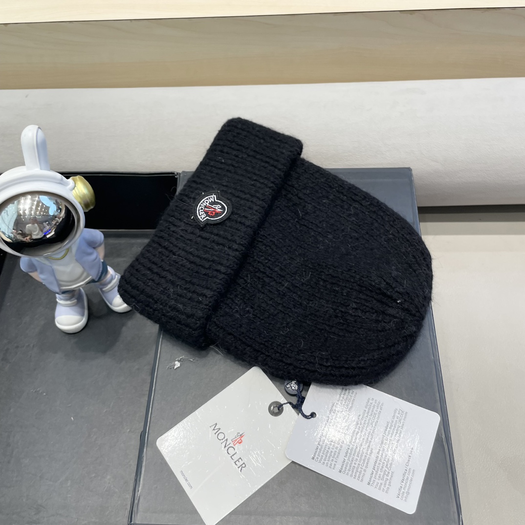 moncler定制款纯色兔毛针织帽秋冬毛线保暖帽子网红百搭防风显脸小堆堆帽