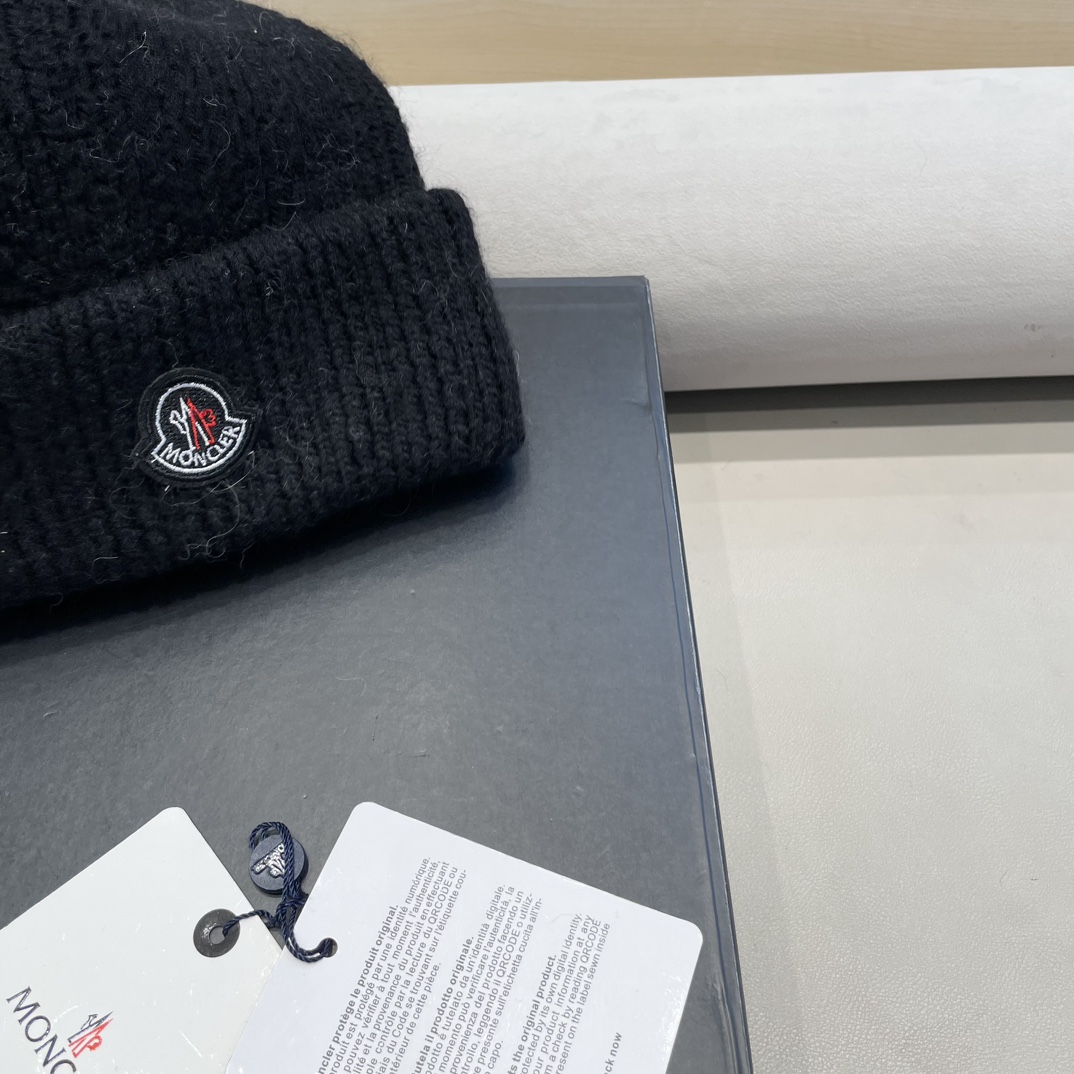 moncler定制款纯色兔毛针织帽秋冬毛线保暖帽子网红百搭防风显脸小堆堆帽