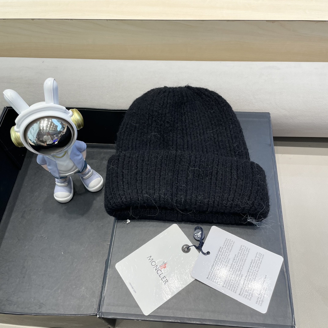 moncler定制款纯色兔毛针织帽秋冬毛线保暖帽子网红百搭防风显脸小堆堆帽