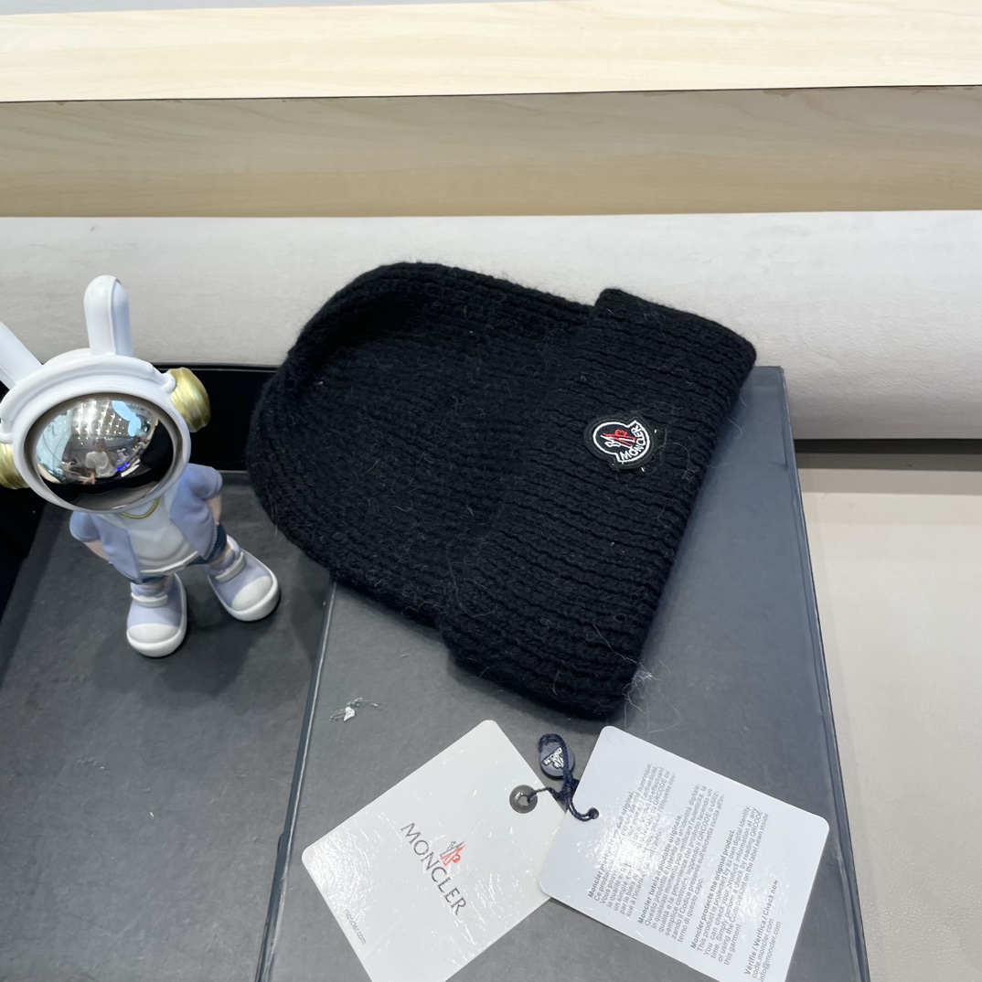 moncler定制款纯色兔毛针织帽秋冬毛线保暖帽子网红百搭防风显脸小堆堆帽