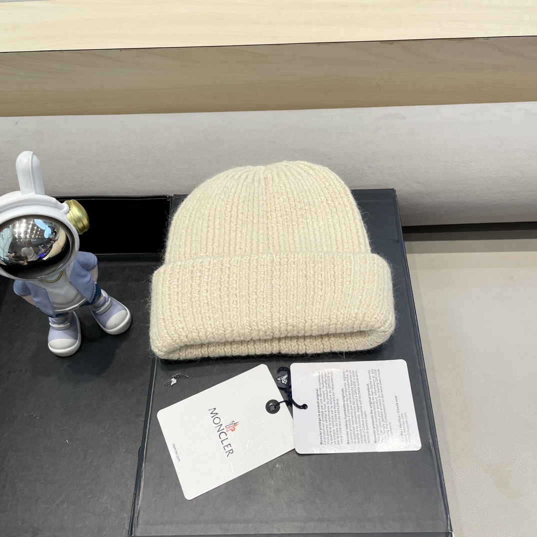 moncler定制款纯色兔毛针织帽秋冬毛线保暖帽子网红百搭防风显脸小堆堆帽