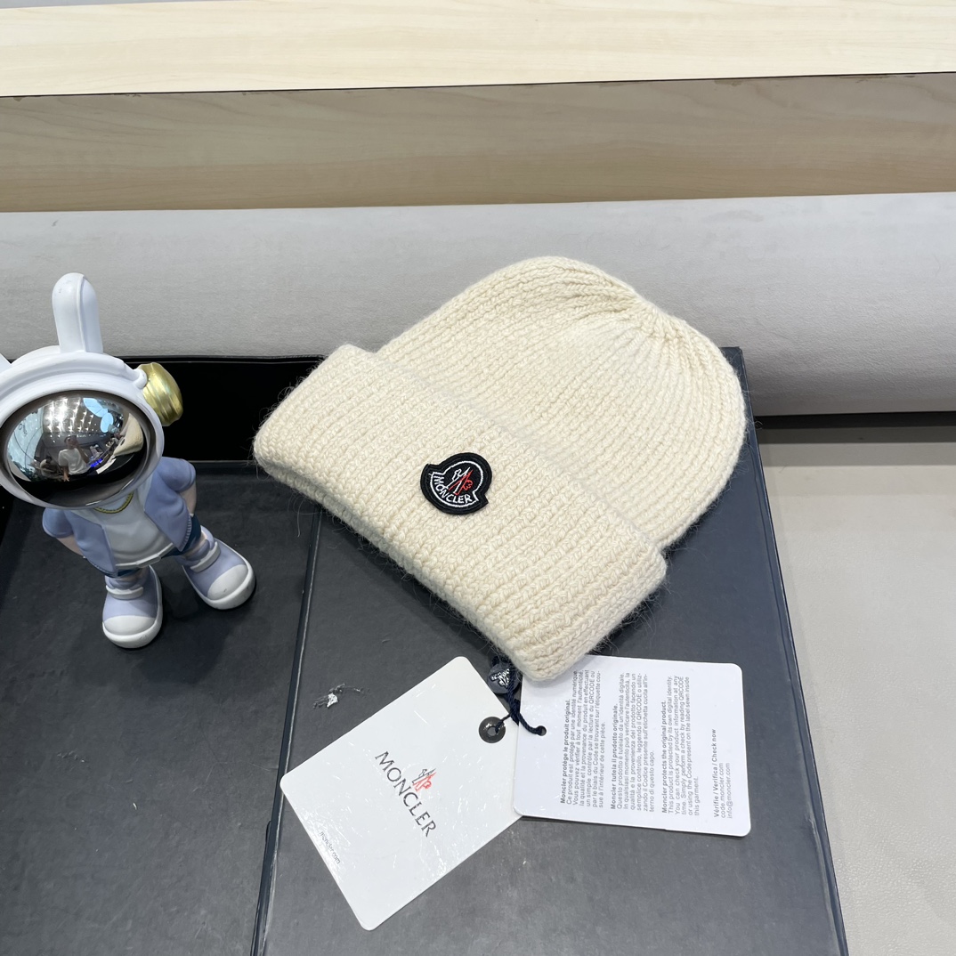 moncler定制款纯色兔毛针织帽秋冬毛线保暖帽子网红百搭防风显脸小堆堆帽