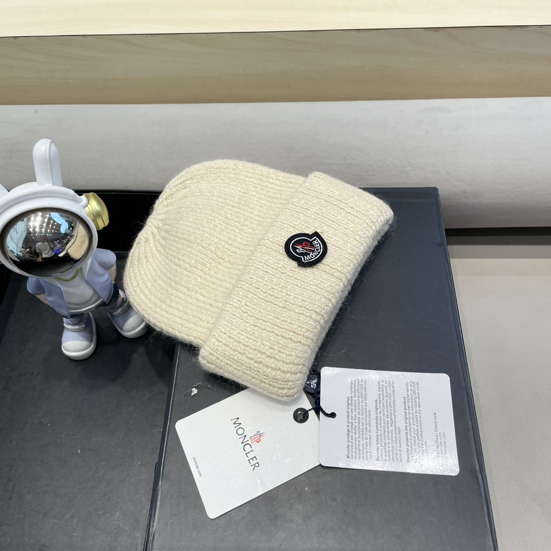 moncler定制款纯色兔毛针织帽秋冬毛线保暖帽子网红百搭防风显脸小堆堆帽