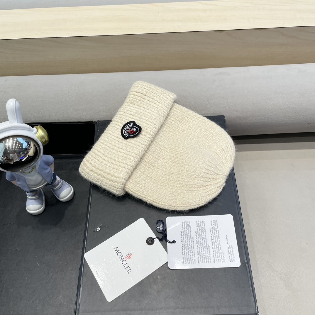 moncler定制款纯色兔毛针织帽秋冬毛线保暖帽子网红百搭防风显脸小堆堆帽