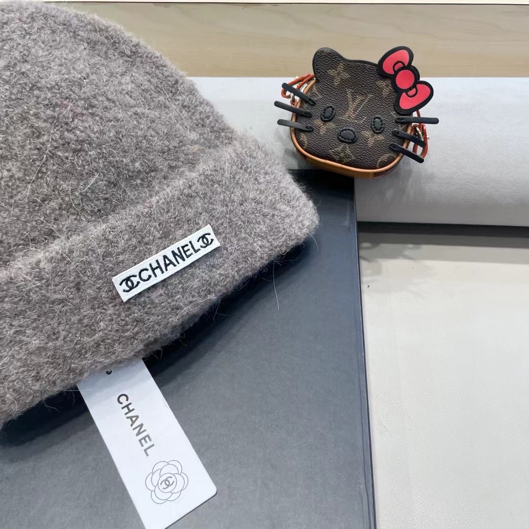 Chanel新款帽子男款秋冬灰黑色针织冷帽棉帽保暖大头毛线帽男冬季潮