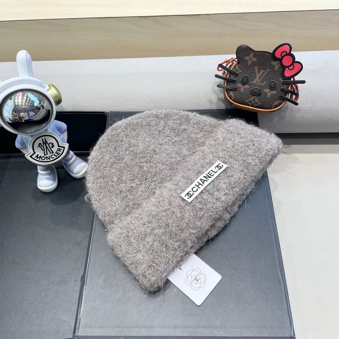 Chanel新款帽子男款秋冬灰黑色针织冷帽棉帽保暖大头毛线帽男冬季潮