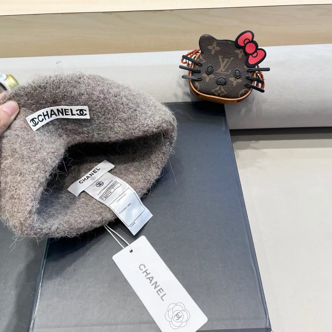 Chanel新款帽子男款秋冬灰黑色针织冷帽棉帽保暖大头毛线帽男冬季潮