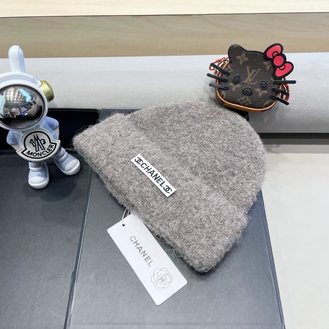Chanel新款帽子男款秋冬灰黑色针织冷帽棉帽保暖大头毛线帽男冬季潮