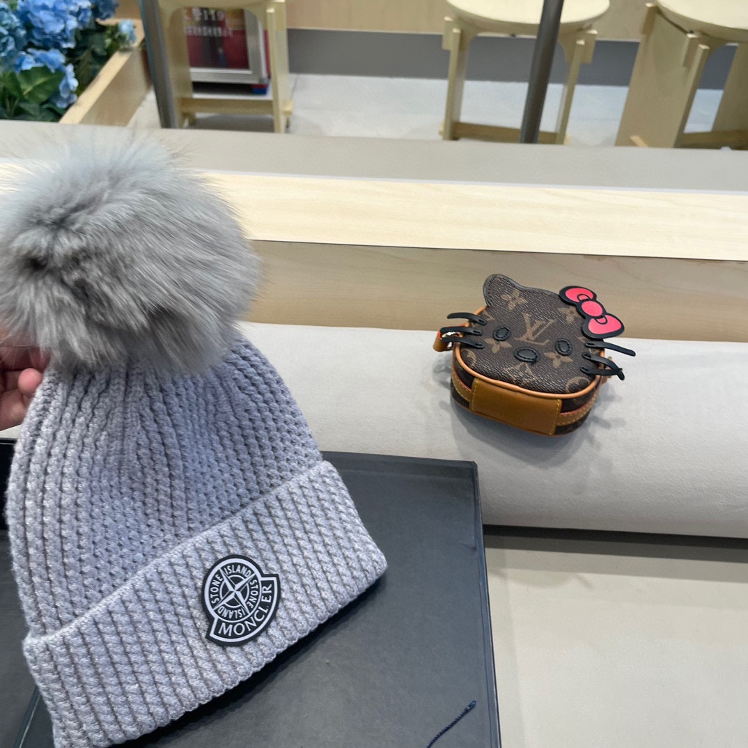 moncler冰岛mjuk兔毛狐狸毛球针织帽女冬花少辛芷蕾迪丽热巴同款毛线帽子