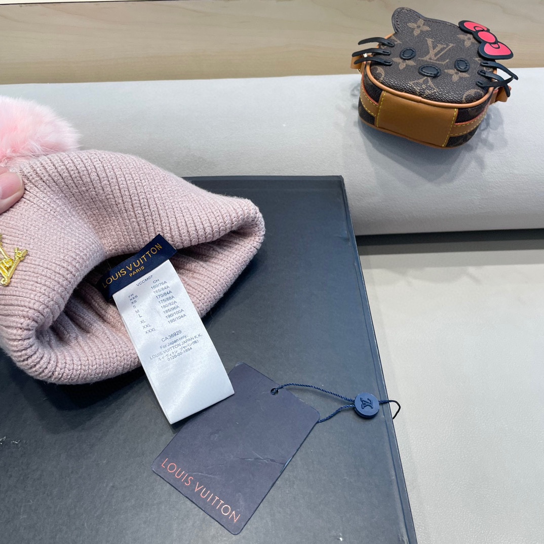 lv路易威登针织帽子女秋冬季真狐狸毛球毛线帽防寒冬天加厚保暖护耳韩版百搭