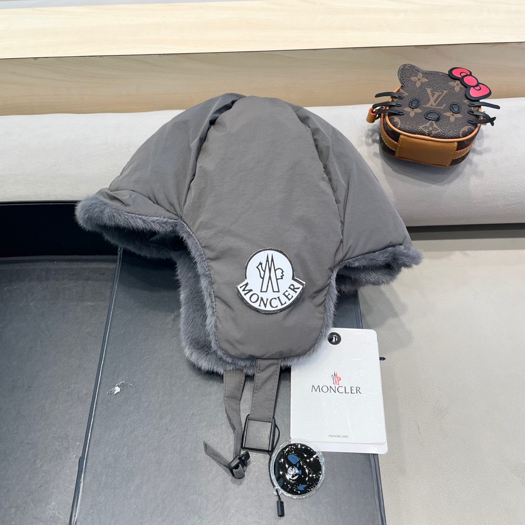 moncler东北雷锋帽秋冬季户外骑电动车防寒保暖护耳帽大头围羽绒棉帽子潮